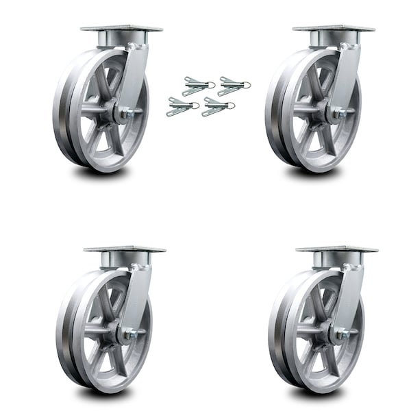 8 Inch Kingpinless V Groove Semi Steel Wheel Swivel Caster Set with Swivel Lock